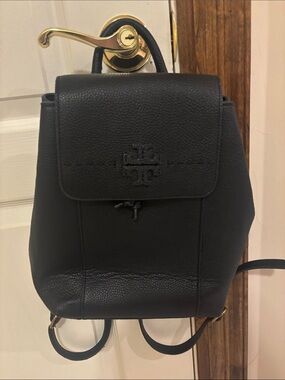Tory Burch, black leather backpack gold tone hardware